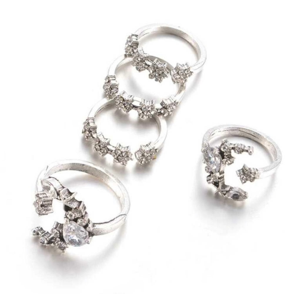 🆕3/$30 Silver 5pc Moon & Flower Ring Set - Picture 2 of 5